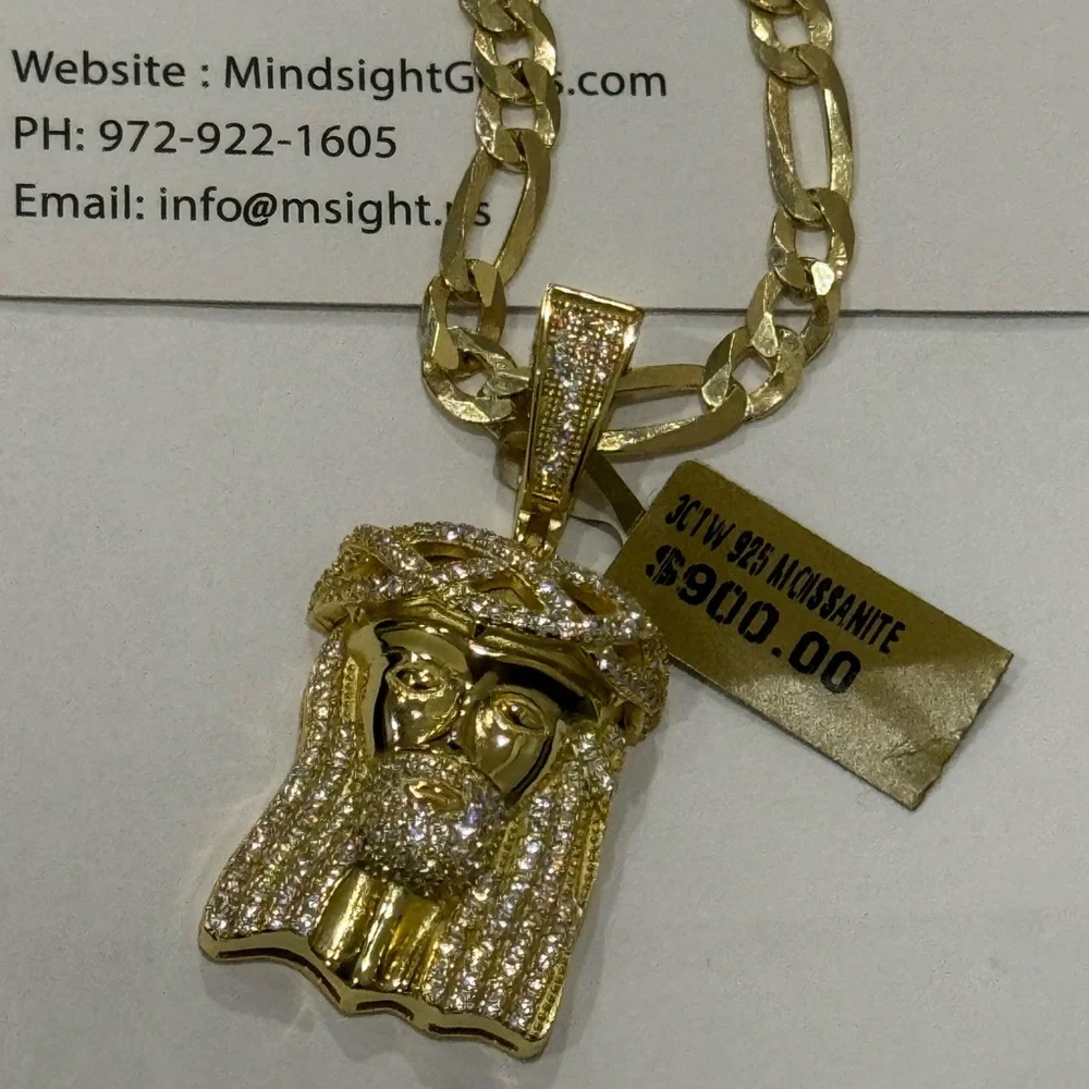 14k Yellow Gold Vermeil 3ct VVS GRA certified Moissanite Diamond Jesus pendant - Picture 8 of 8